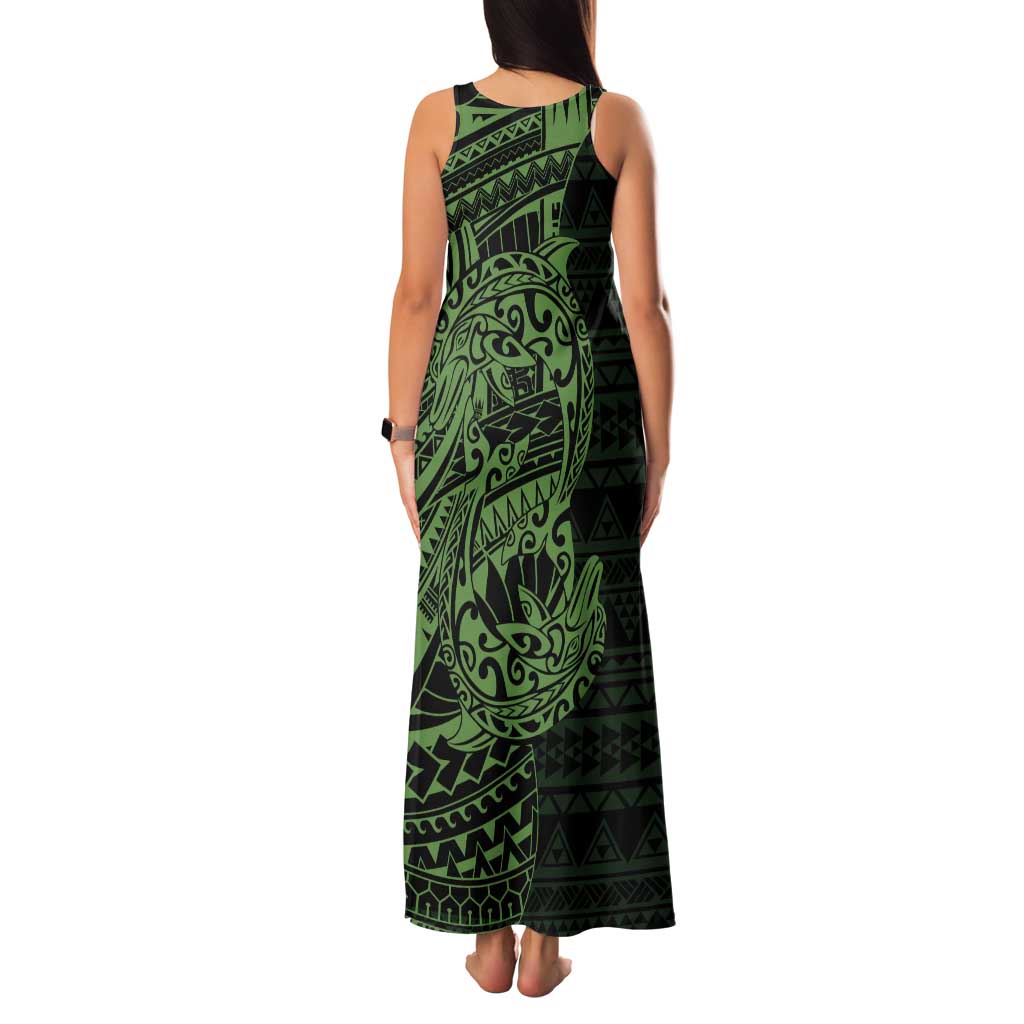 Green Couple Dolphins Maori Polynesian Style Family Matching Tank Maxi Dress and Hawaiian Shirt