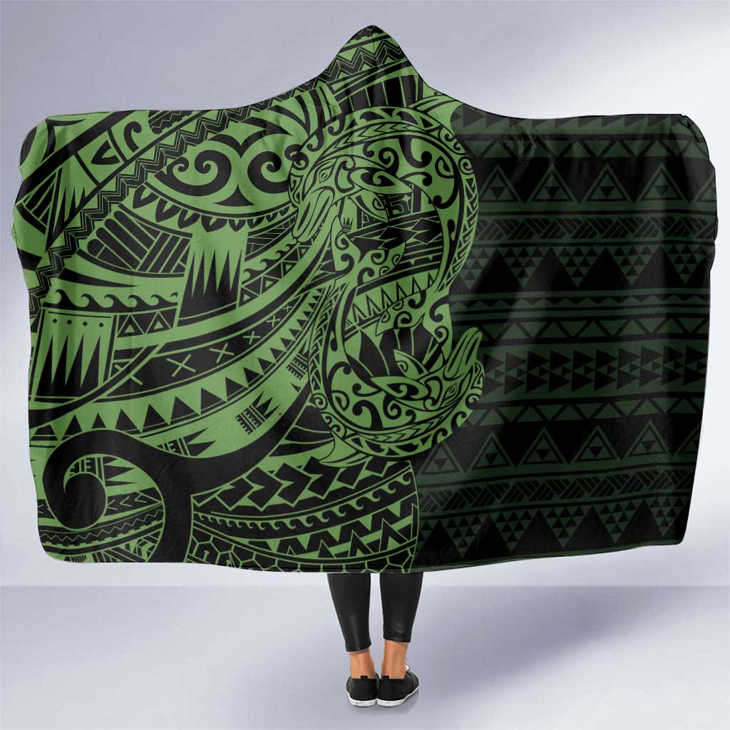 Green Couple Dolphins Maori Polynesian Style Hooded Blanket