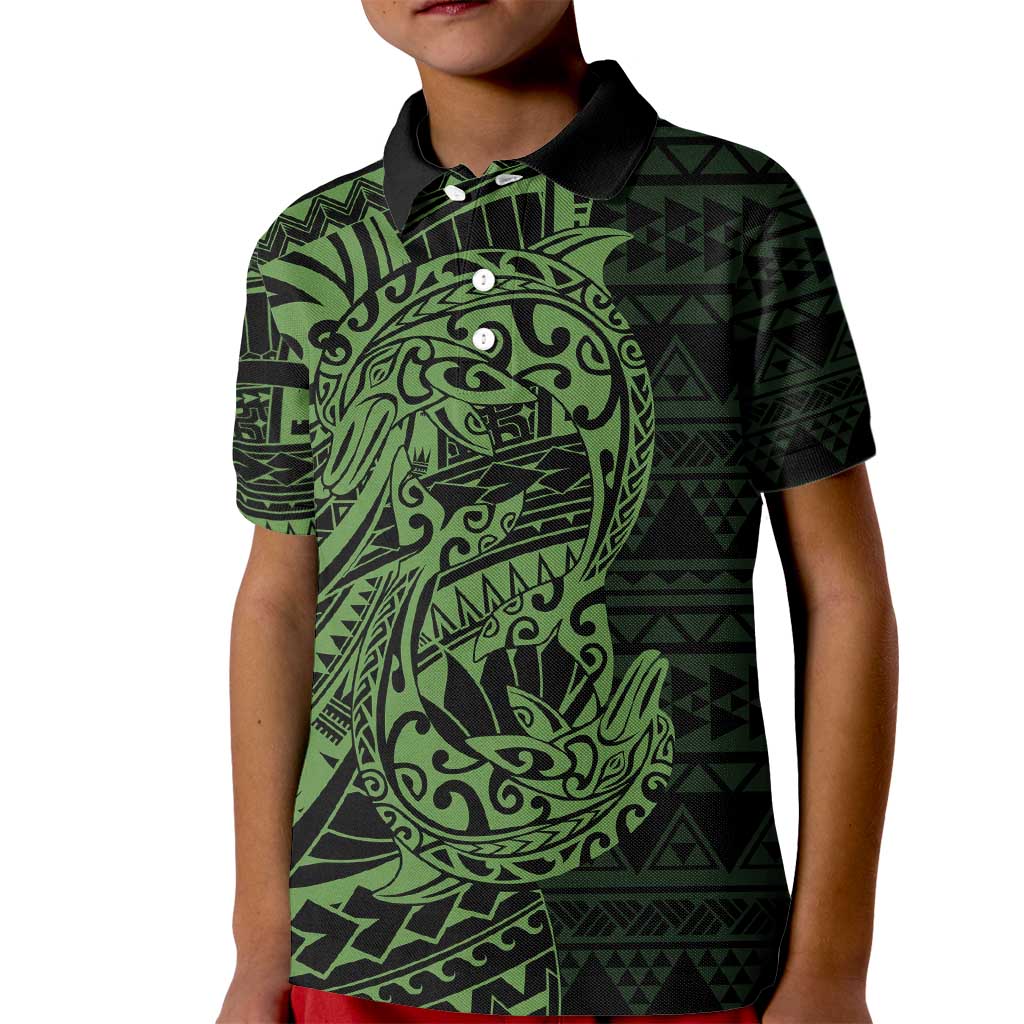 Green Couple Dolphins Maori Polynesian Style Kid Polo Shirt