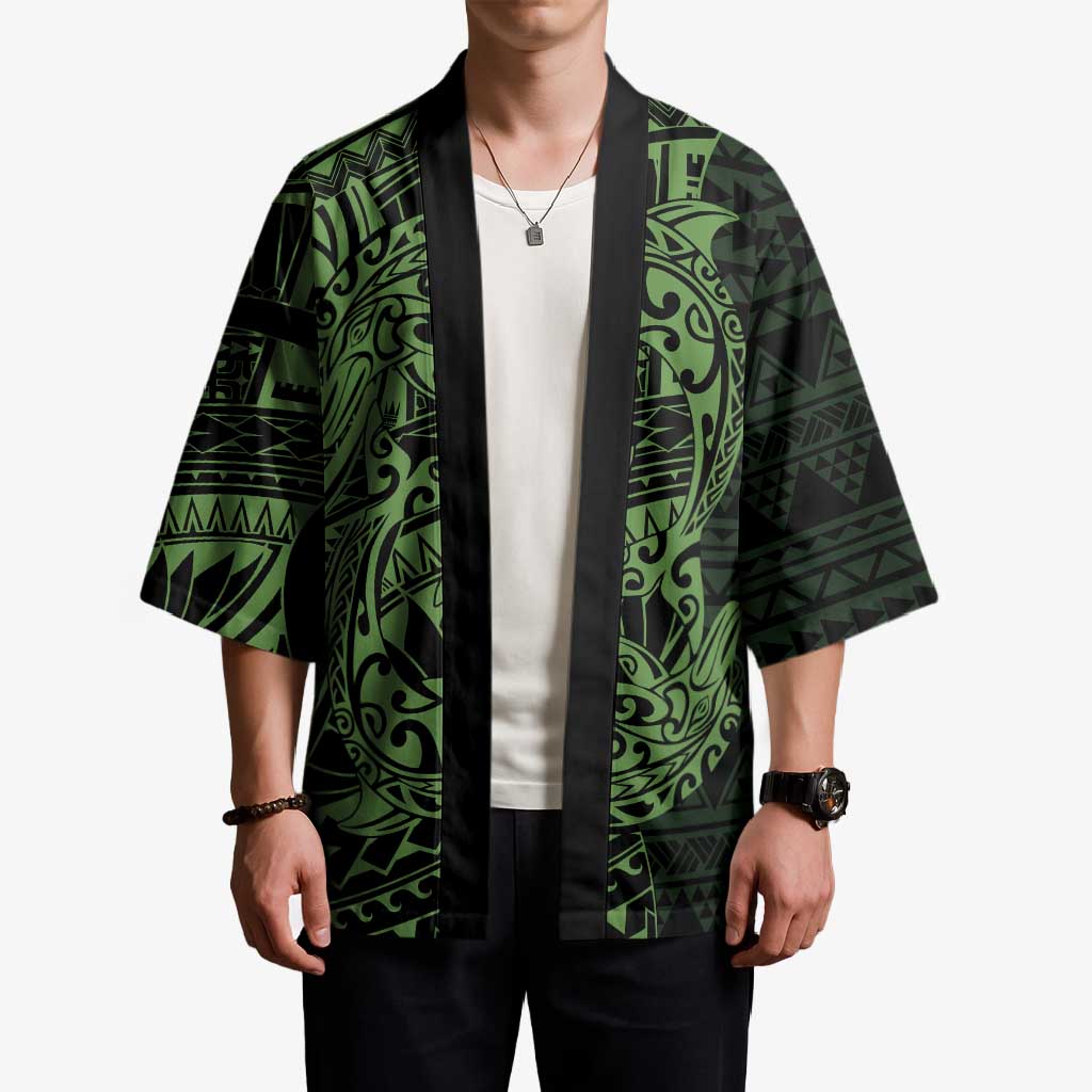 Green Couple Dolphins Maori Polynesian Style Kimono - Polynesian Pride
