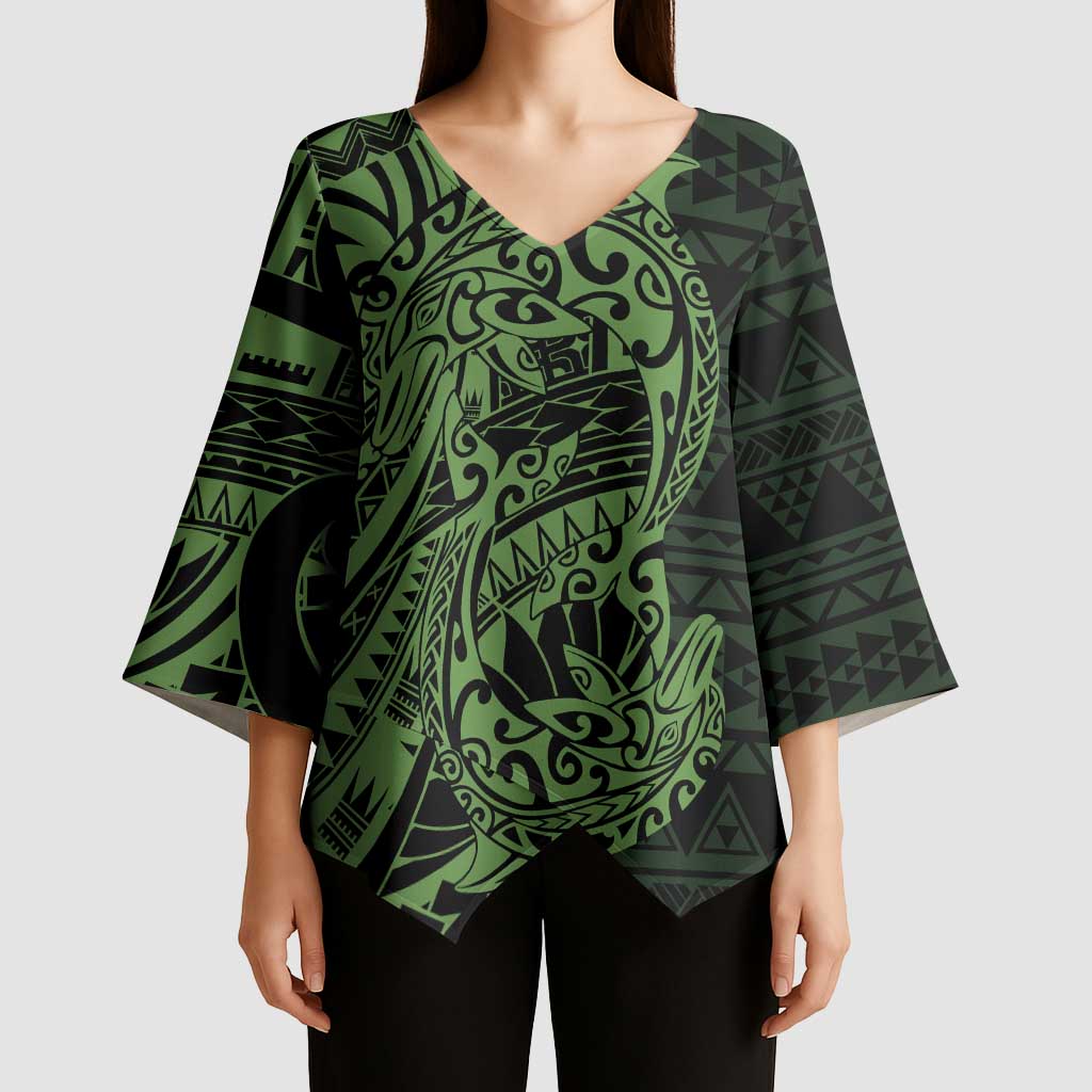 Green Couple Dolphins Maori Polynesian Style Kimono Sleeve Blouse - Polynesian Pride