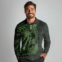 Green Couple Dolphins Maori Polynesian Style Long Sleeve Polo Shirt