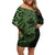 Green Couple Dolphins Maori Polynesian Style Off Shoulder Short Dress