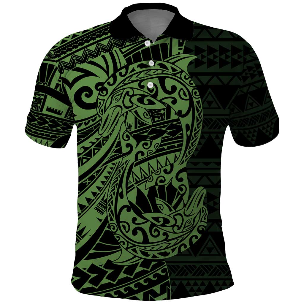 Green Couple Dolphins Maori Polynesian Style Polo Shirt