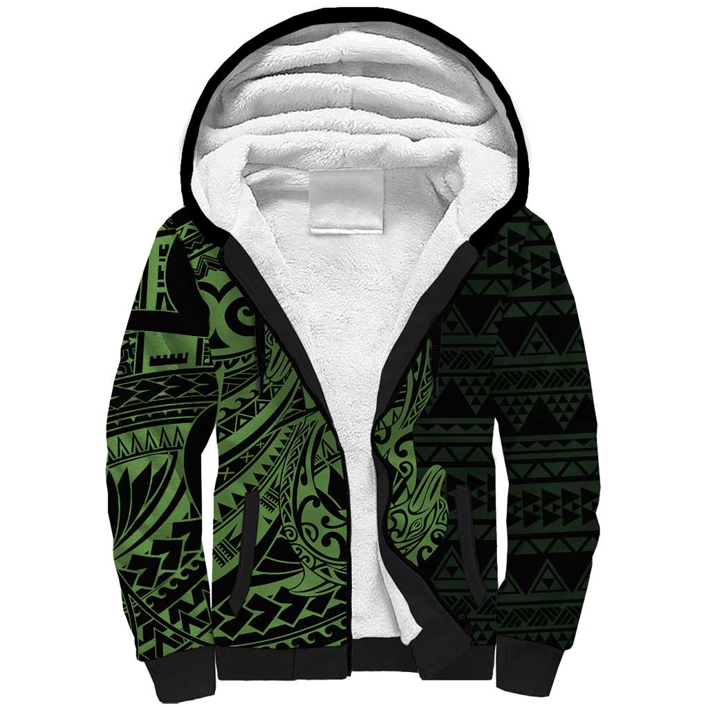 Green Couple Dolphins Maori Polynesian Style Sherpa Hoodie