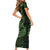 Green Couple Dolphins Maori Polynesian Style Short Sleeve Bodycon Dress