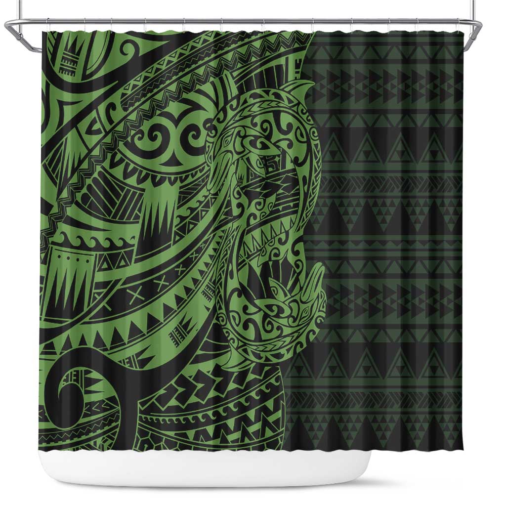 Green Couple Dolphins Maori Polynesian Style Shower Curtain