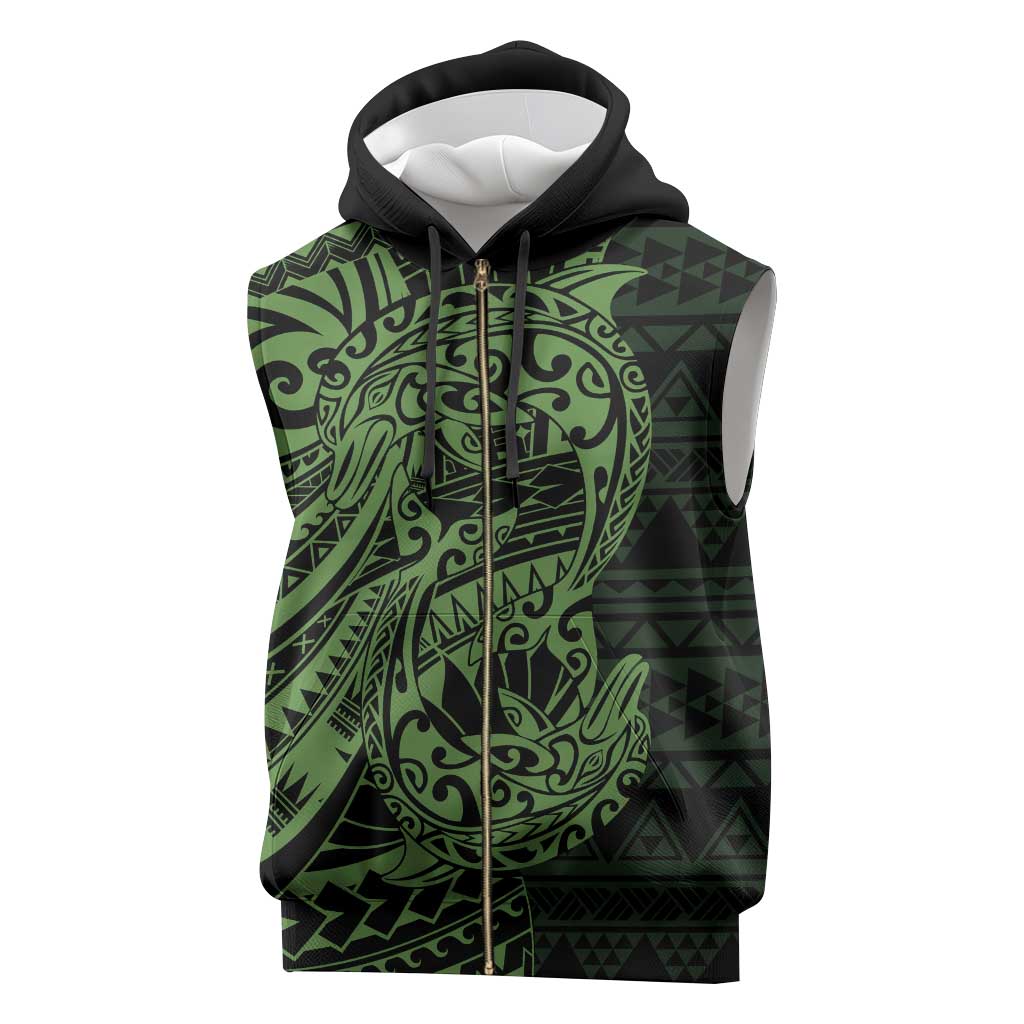 Green Couple Dolphins Maori Polynesian Style Sleeveless Zip Hoodie - Polynesian Pride