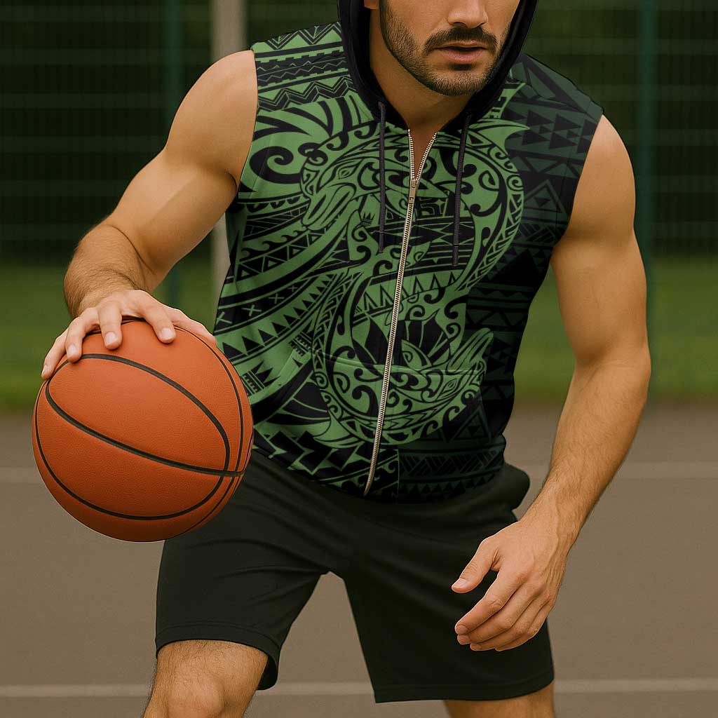Green Couple Dolphins Maori Polynesian Style Sleeveless Zip Hoodie - Polynesian Pride