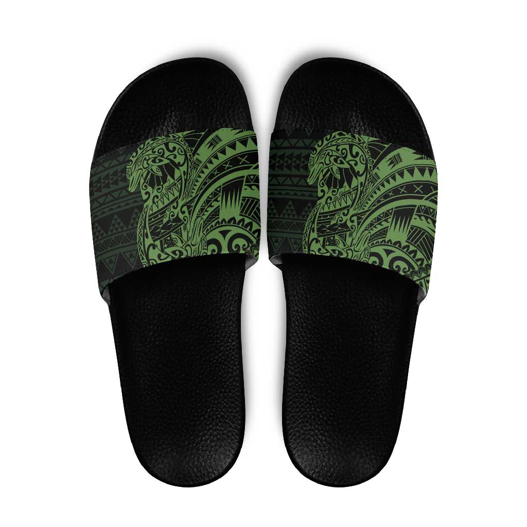 Green Couple Dolphins Maori Polynesian Style Slide Sandals - Polynesian Pride