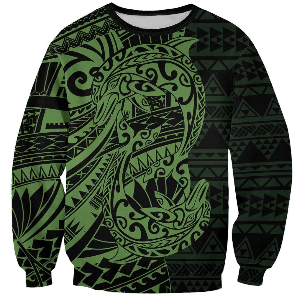 Green Couple Dolphins Maori Polynesian Style Sweatshirt