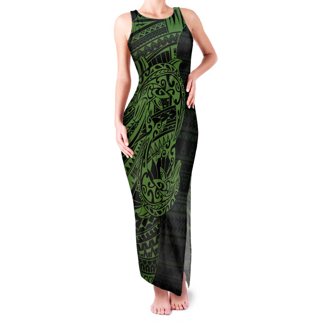 Green Couple Dolphins Maori Polynesian Style Tank Maxi Dress