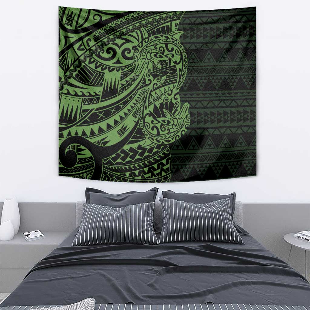 Green Couple Dolphins Maori Polynesian Style Tapestry
