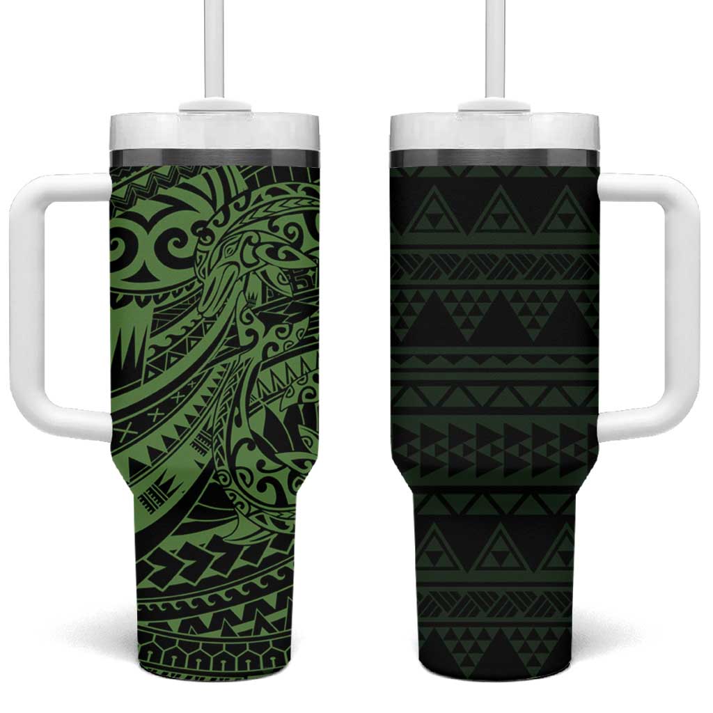 Green Couple Dolphins Maori Polynesian Style Tumbler With Handle