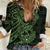 Green Couple Dolphins Maori Polynesian Style Women Casual Shirt