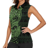 Green Couple Dolphins Maori Polynesian Style Women Sleeveless Polo Shirt