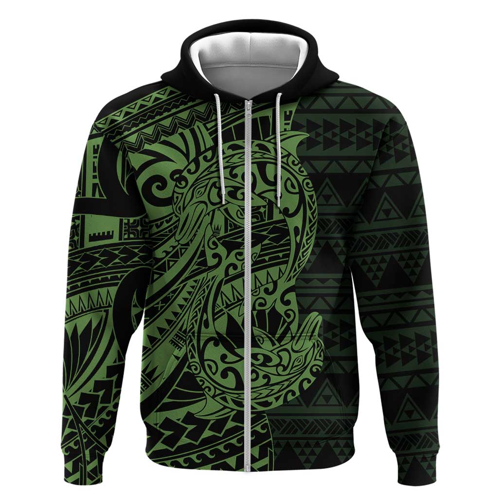 Green Couple Dolphins Maori Polynesian Style Zip Hoodie