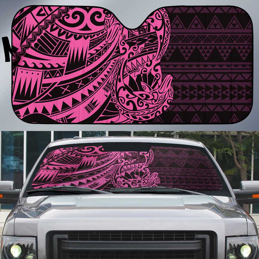 Pink Couple Dolphins Maori Polynesian Style Auto Sun Shade - Polynesian Pride