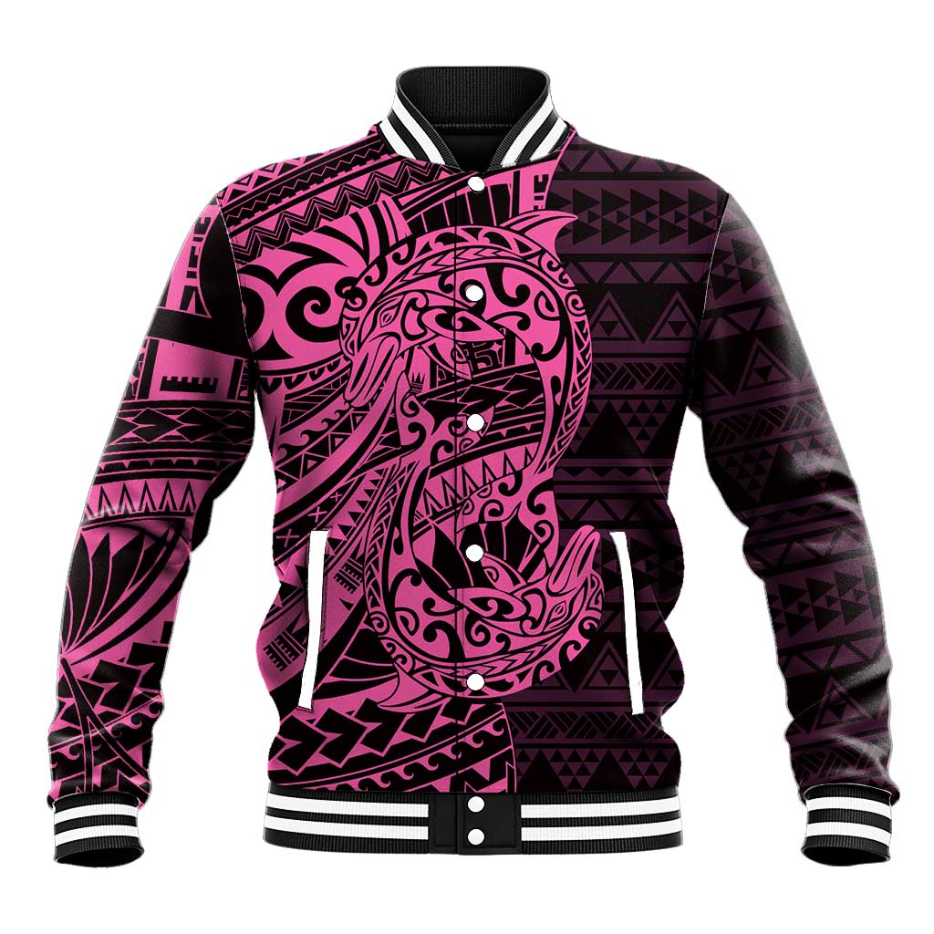 Pink Couple Dolphins Maori Polynesian Style Baseball Jacket