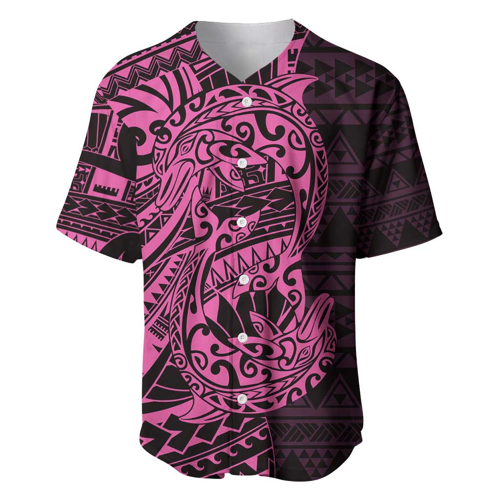 Pink Couple Dolphins Maori Polynesian Style Baseball Jersey