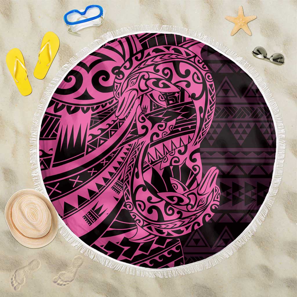 Pink Couple Dolphins Maori Polynesian Style Beach Blanket