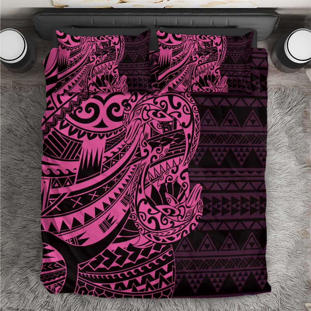 Pink Couple Dolphins Maori Polynesian Style Bedding Set