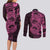 Pink Couple Dolphins Maori Polynesian Style Couples Matching Long Sleeve Bodycon Dress and Long Sleeve Button Shirt