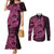 Pink Couple Dolphins Maori Polynesian Style Couples Matching Mermaid Dress and Long Sleeve Button Shirt