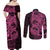 Pink Couple Dolphins Maori Polynesian Style Couples Matching Off Shoulder Maxi Dress and Long Sleeve Button Shirt