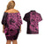 Pink Couple Dolphins Maori Polynesian Style Couples Matching Off Shoulder Short Dress and Hawaiian Shirt