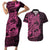 Pink Couple Dolphins Maori Polynesian Style Couples Matching Short Sleeve Bodycon Dress and Hawaiian Shirt