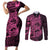 Pink Couple Dolphins Maori Polynesian Style Couples Matching Short Sleeve Bodycon Dress and Long Sleeve Button Shirt