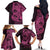 Pink Couple Dolphins Maori Polynesian Style Family Matching Off The Shoulder Long Sleeve Dress and Hawaiian Shirt