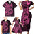 Pink Couple Dolphins Maori Polynesian Style Family Matching Short Sleeve Bodycon Dress and Hawaiian Shirt