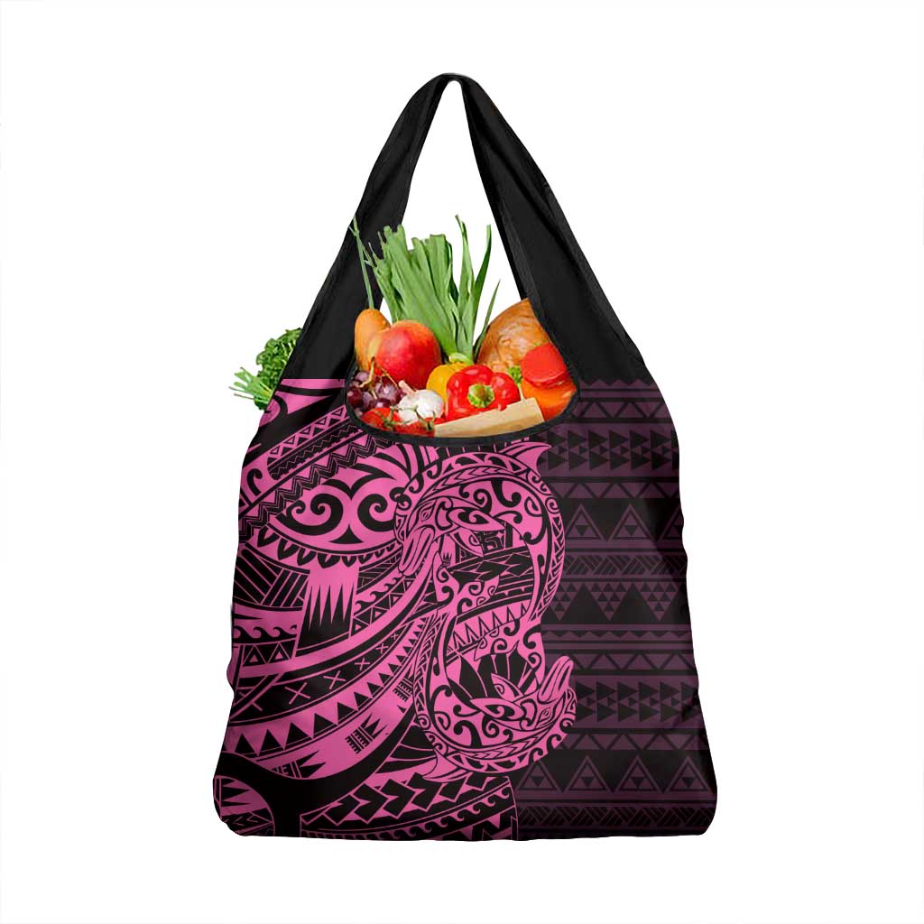 Pink Couple Dolphins Maori Polynesian Style Grocery Bag