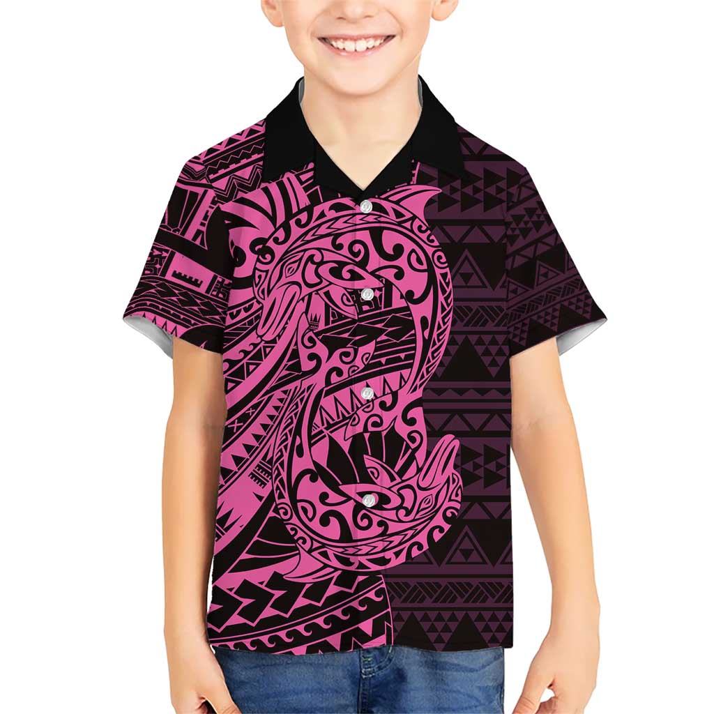 Pink Couple Dolphins Maori Polynesian Style Kid Hawaiian Shirt