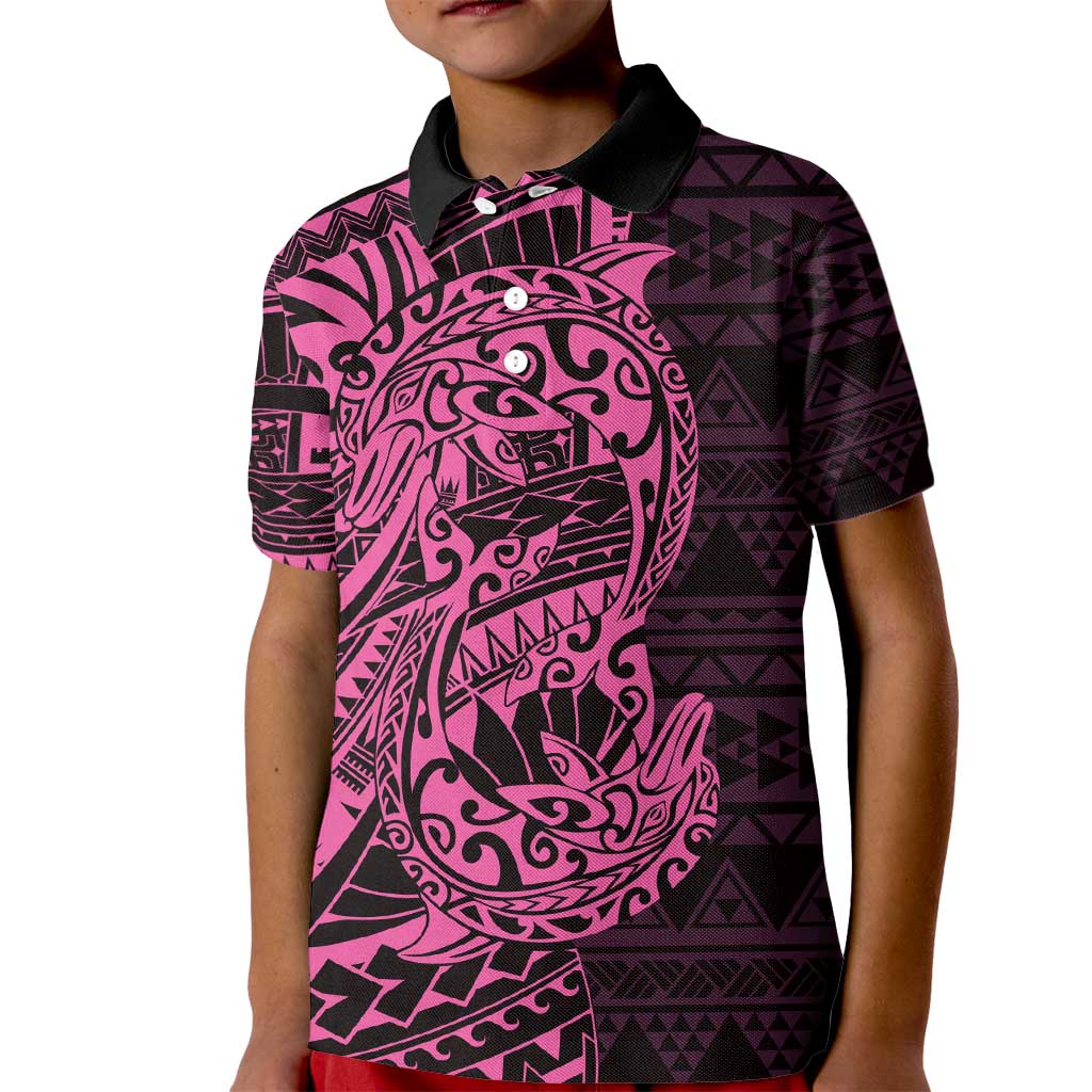 Pink Couple Dolphins Maori Polynesian Style Kid Polo Shirt