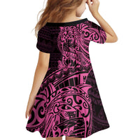 Pink Couple Dolphins Maori Polynesian Style Kid Short Sleeve Dress