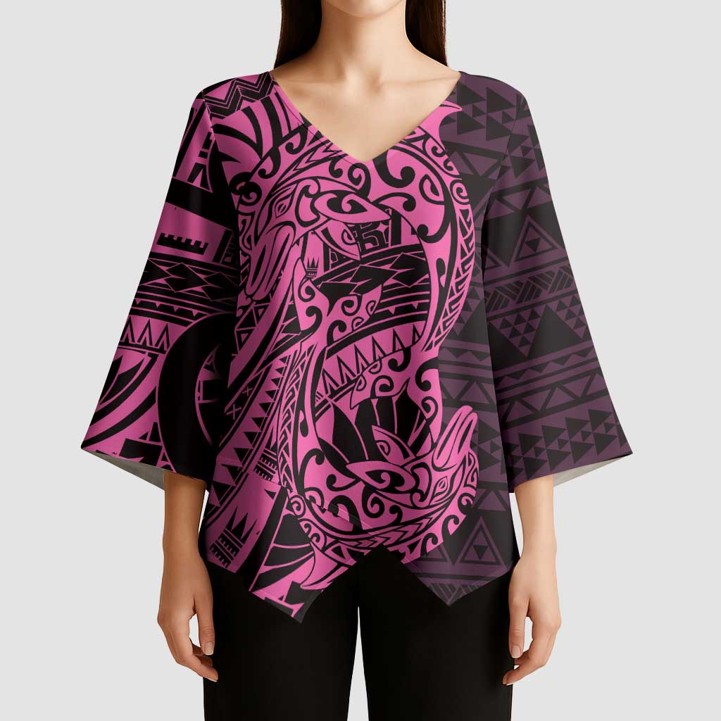 Pink Couple Dolphins Maori Polynesian Style Kimono Sleeve Blouse - Polynesian Pride