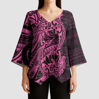 Pink Couple Dolphins Maori Polynesian Style Kimono Sleeve Blouse - Polynesian Pride