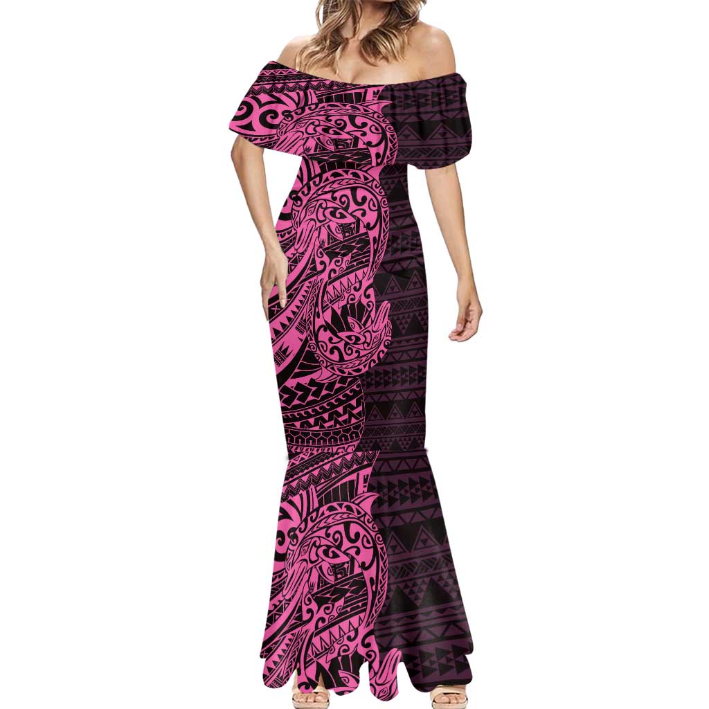 Pink Couple Dolphins Maori Polynesian Style Mermaid Dress
