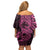 Pink Couple Dolphins Maori Polynesian Style Off Shoulder Short Dress