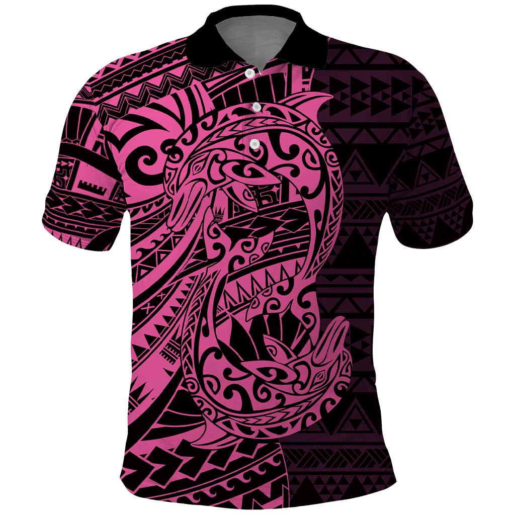 Pink Couple Dolphins Maori Polynesian Style Polo Shirt