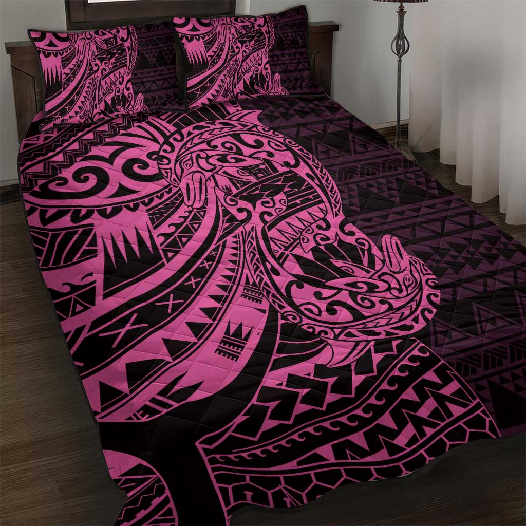 Pink Couple Dolphins Maori Polynesian Style Quilt Bed Set