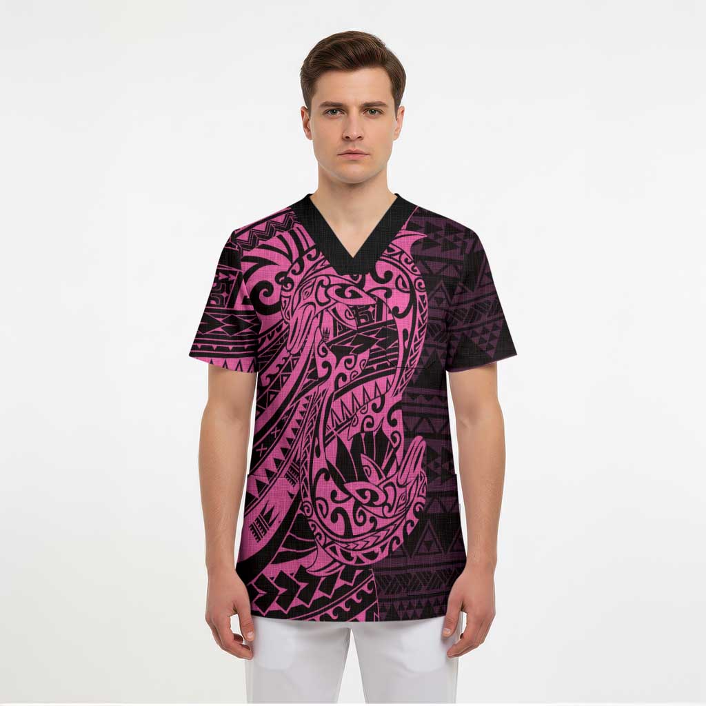 Pink Couple Dolphins Maori Polynesian Style Scrub Top - Polynesian Pride