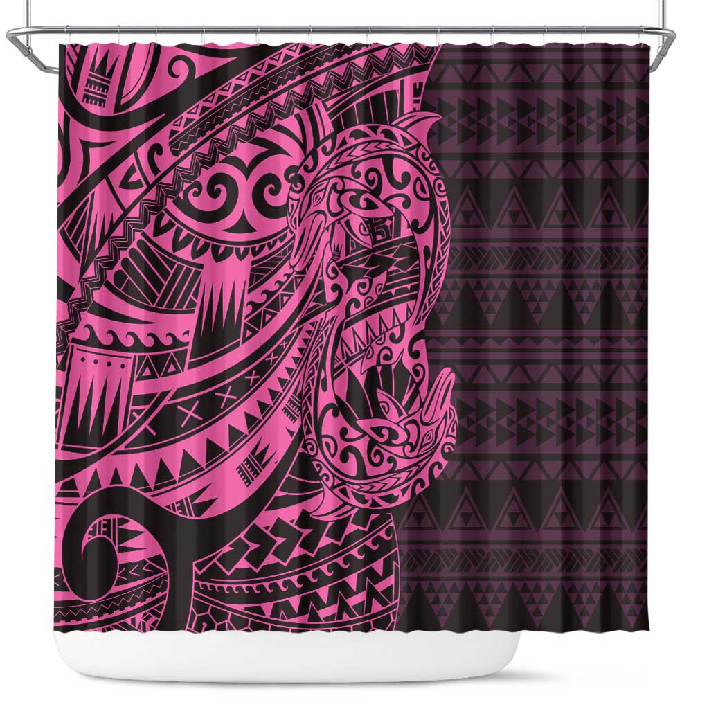 Pink Couple Dolphins Maori Polynesian Style Shower Curtain