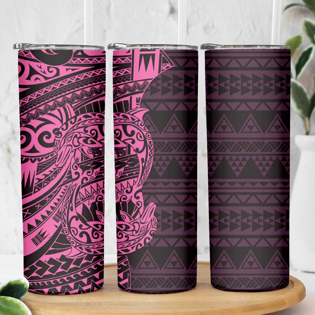 Pink Couple Dolphins Maori Polynesian Style Skinny Tumbler LT9 - Polynesian Pride