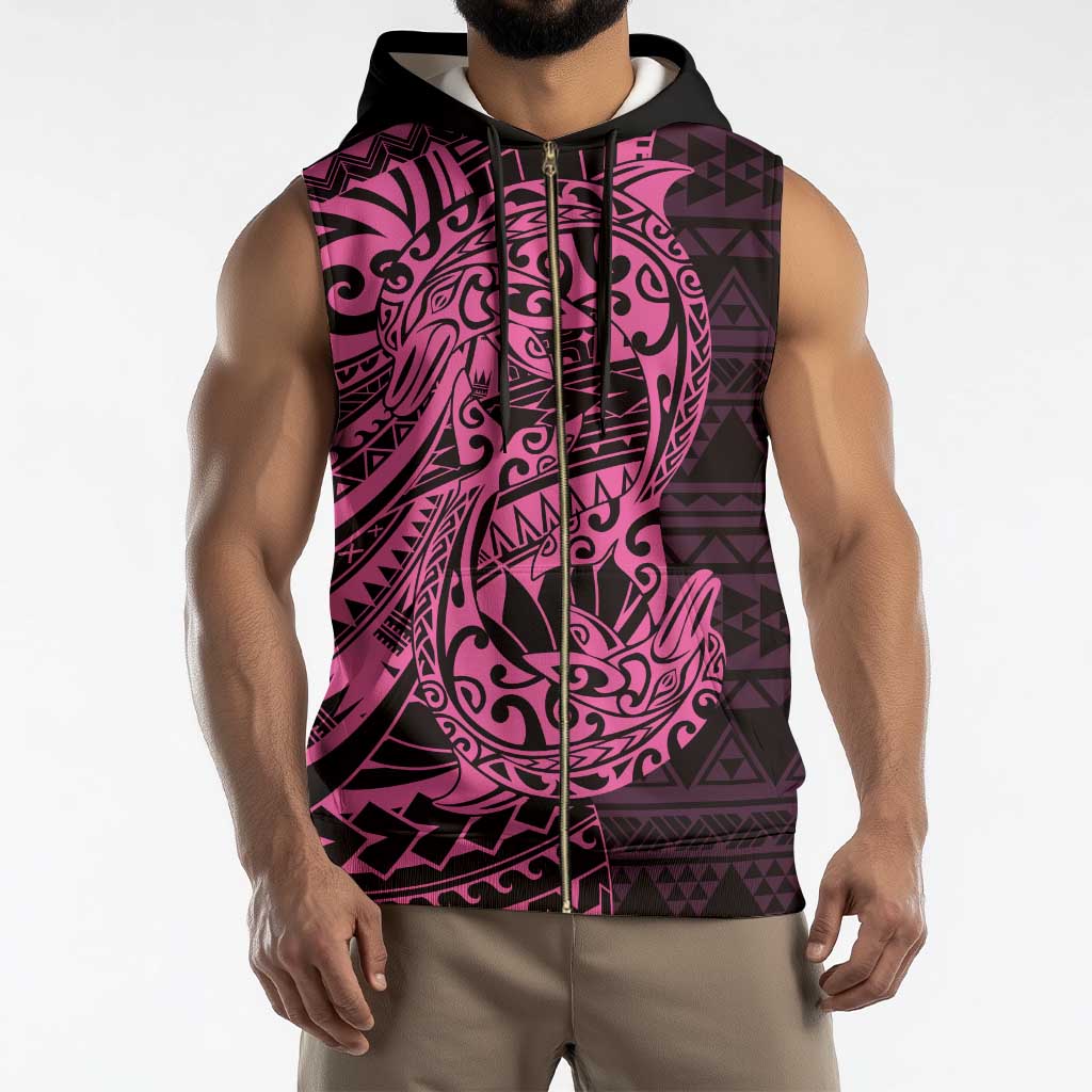 Pink Couple Dolphins Maori Polynesian Style Sleeveless Zip Hoodie - Polynesian Pride