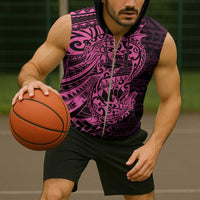 Pink Couple Dolphins Maori Polynesian Style Sleeveless Zip Hoodie - Polynesian Pride