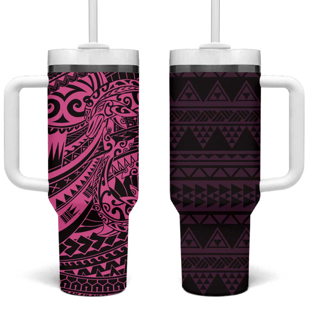 Pink Couple Dolphins Maori Polynesian Style Tumbler With Handle